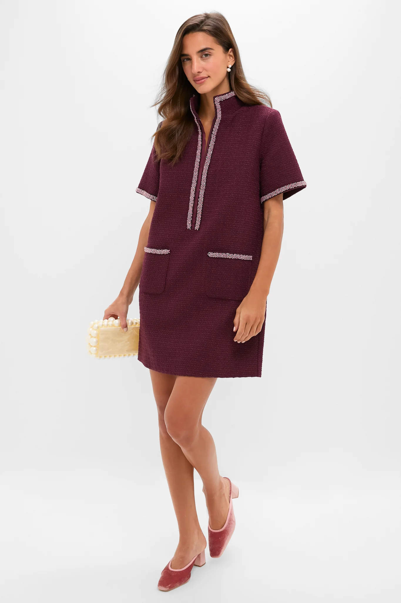 Winetasting Tweed Embellished Ophelia Dress