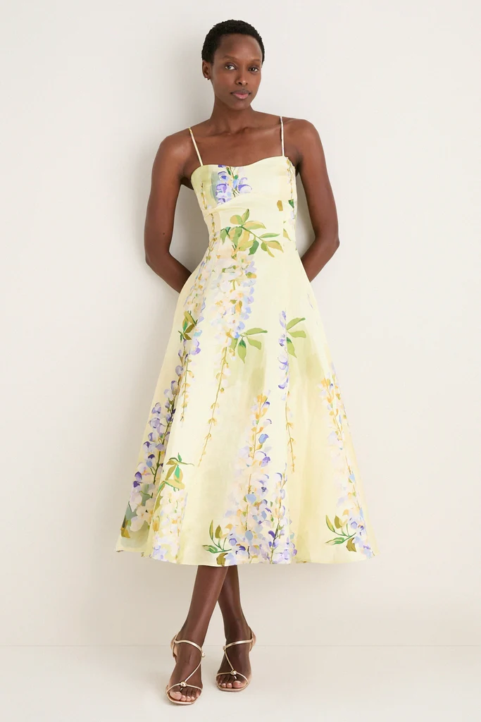 Wisteria Print Mariela Embellished Midi Dress