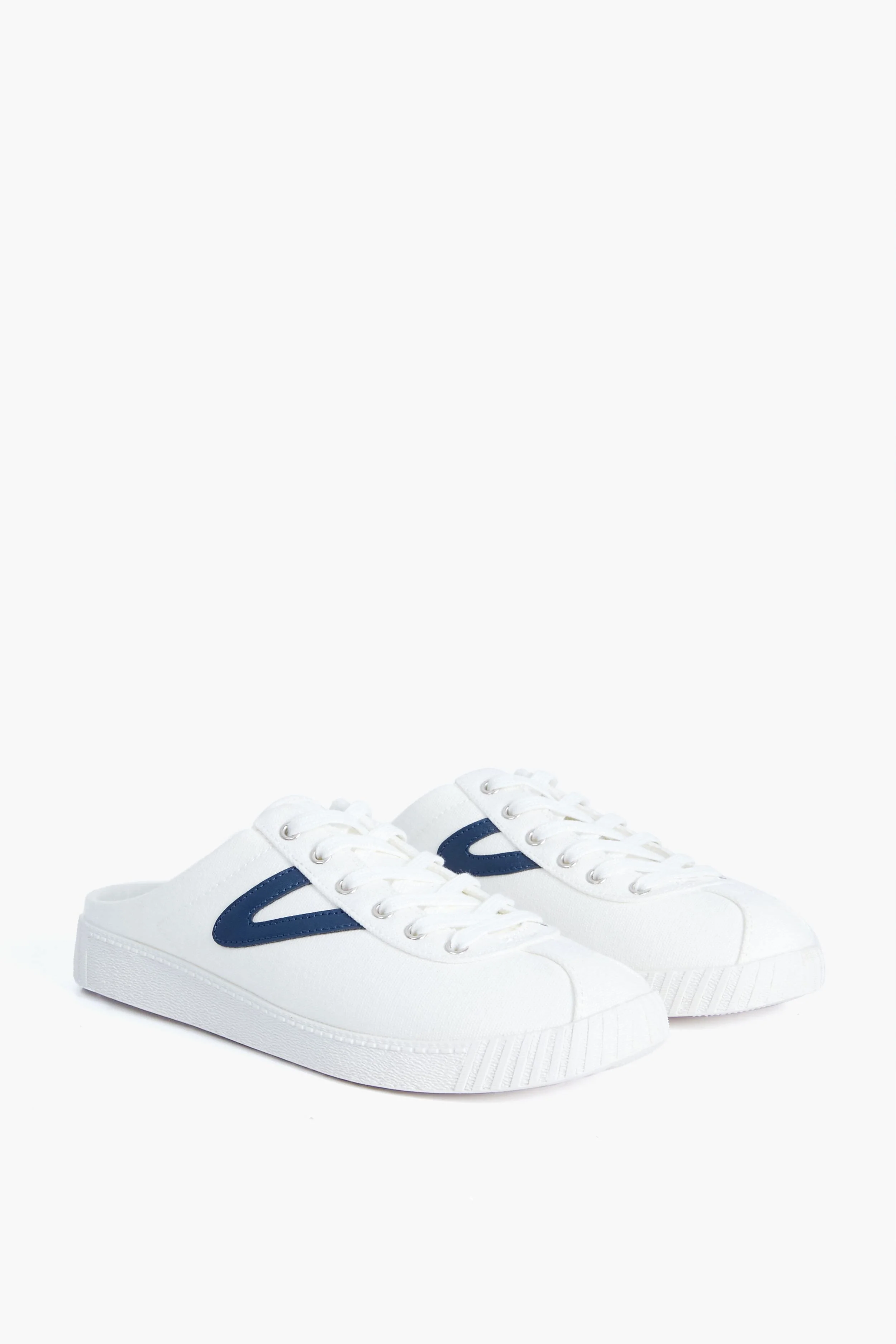 Women's White and Navy Easy Nylite Canvas Sneakers - Image 4