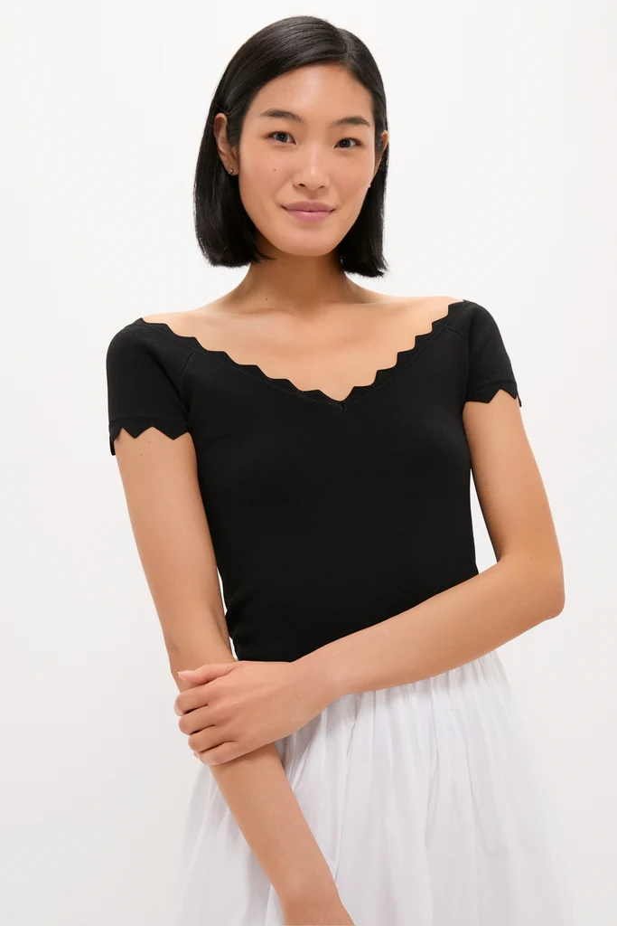 Black Off-the-Shoulder Ric Rac Compression Elliston Shirt