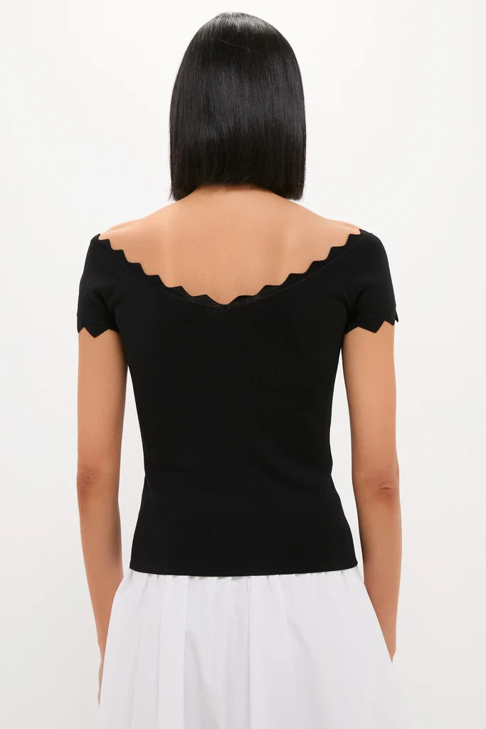Black Off-the-Shoulder Ric Rac Compression Elliston Shirt - Image 4