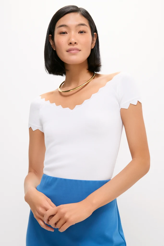 White Off-the-Shoulder Ric Rac Compression Elliston Shirt