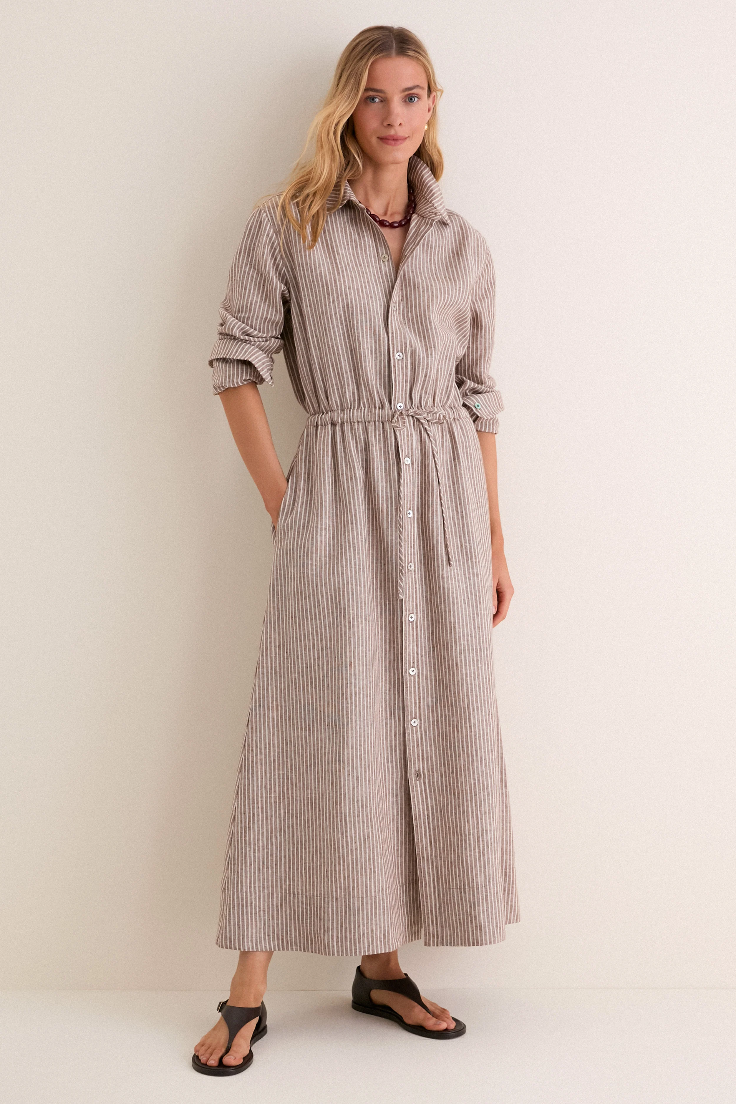 Cafe Stripe Linen Julien Shirt Dress
