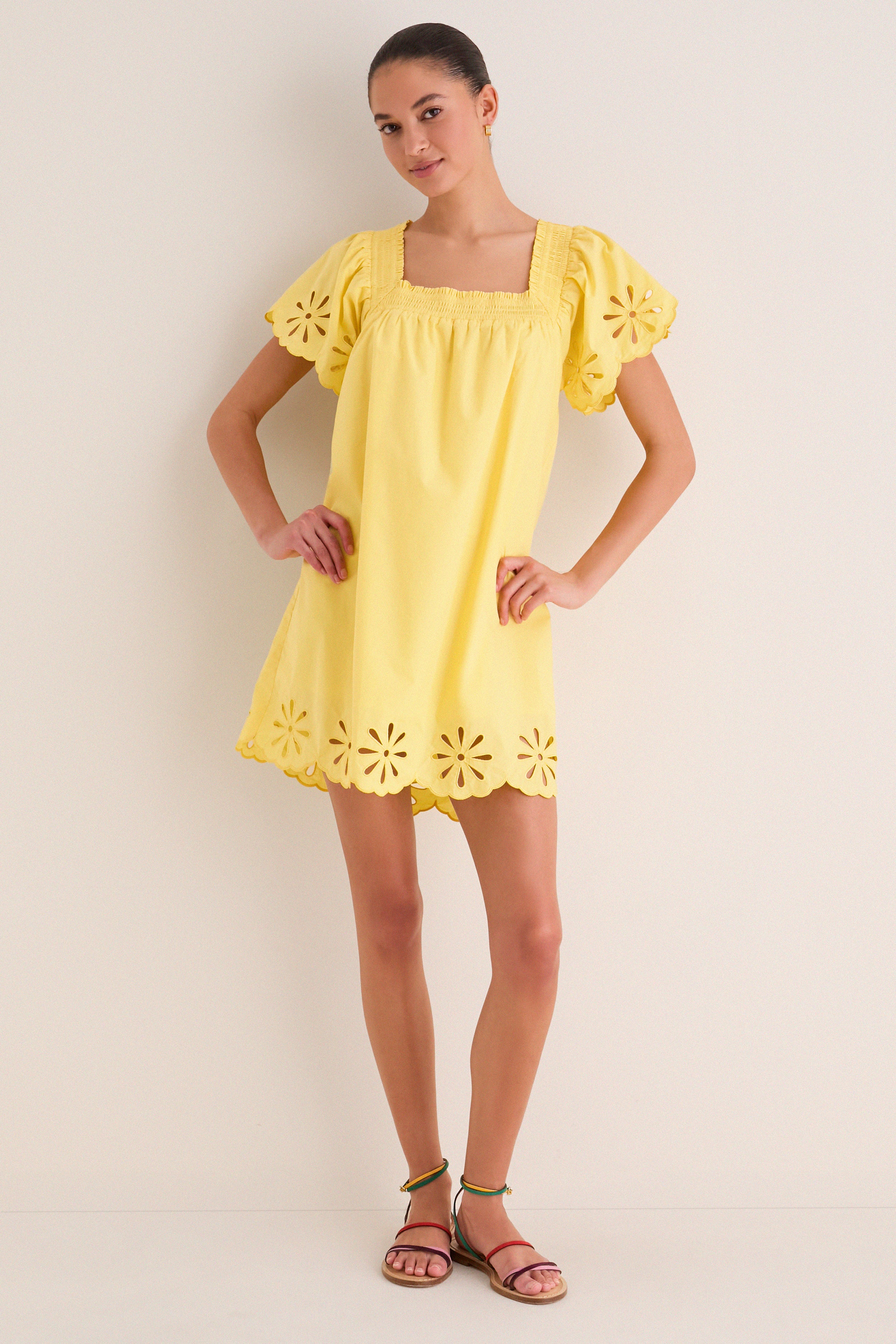 Yellow Floral Eyelet Daisy Mini Dress - Image 6