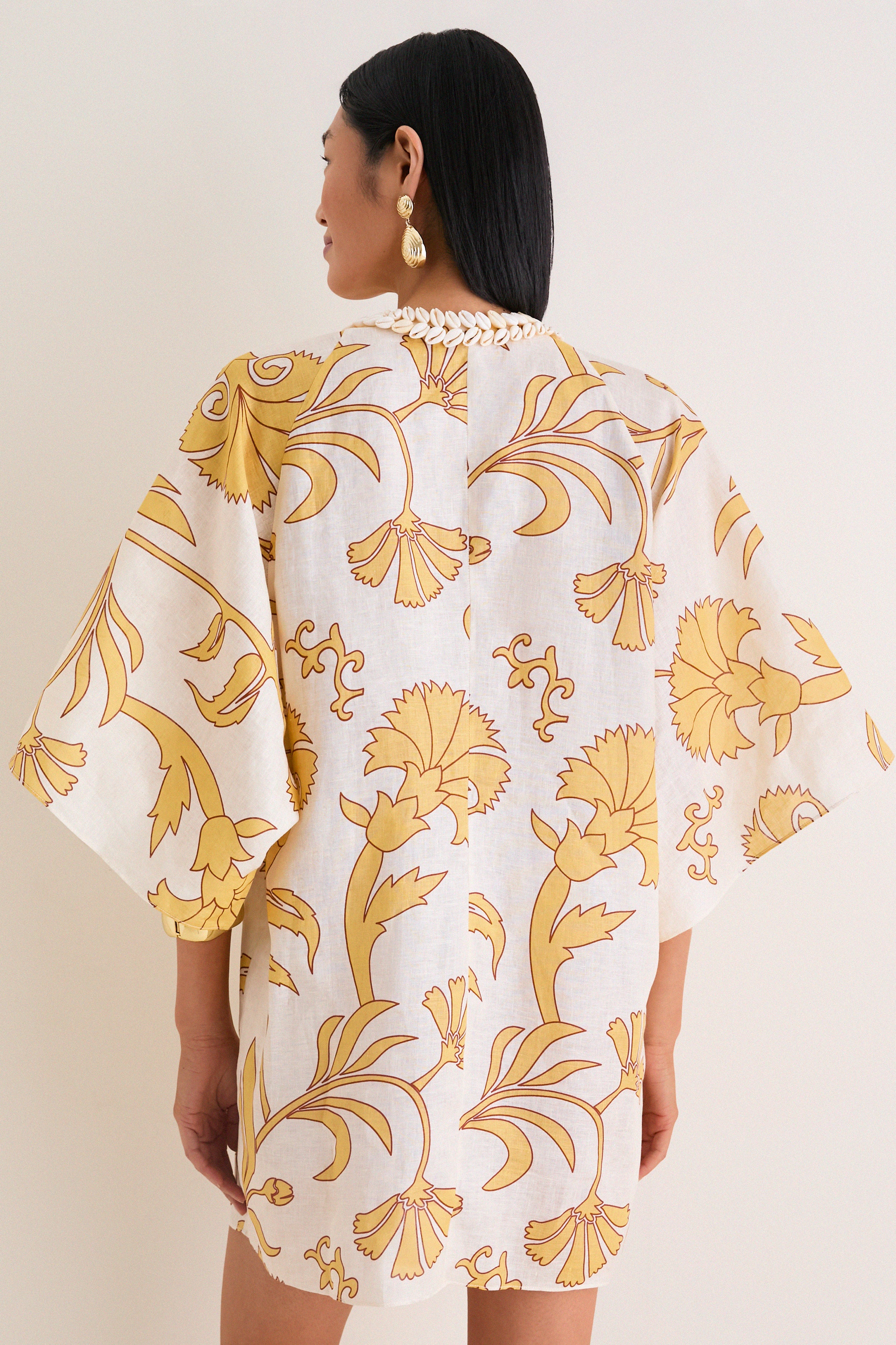 Yellow Flowers Andina Hand-Embroidered Linen Mini Tunic - Image 5